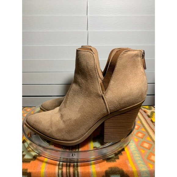 Women's Bamboo 8 Faux Suede Faux Wood Block Heeled Ankle Boot Zipper Back - Picture 6 of 13